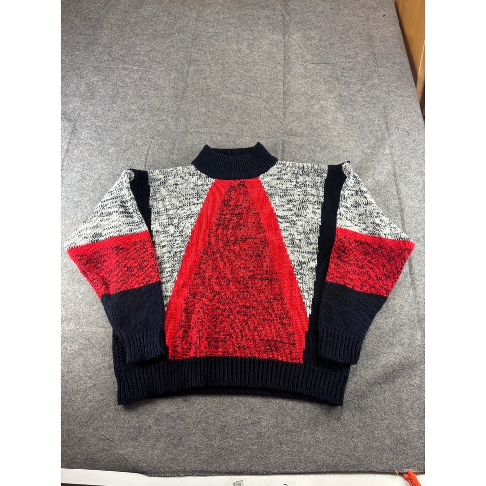 VTG Allison Smith Colorblock Geometric Mock Neck Sweater Navy Red Grey 22W Retro